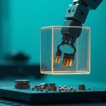 Robotic arm assembling a glowing cube from metal parts — building Masscan on Windows