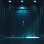 A closed server room door lit by a single beam from outside — checking what the internet can actually reach